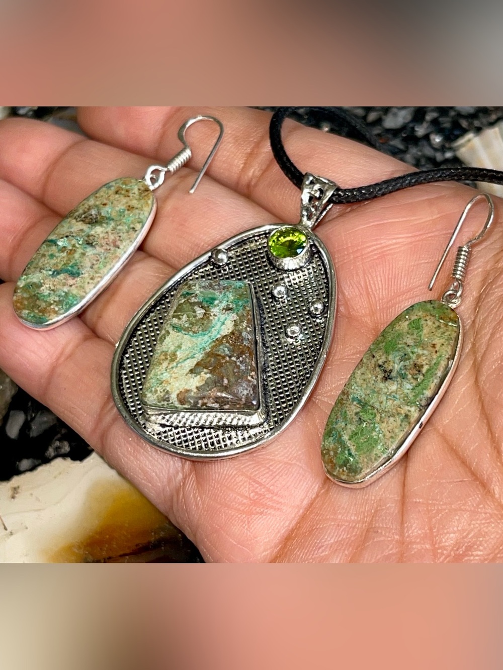 Chrysocolla Pendant & Earrings